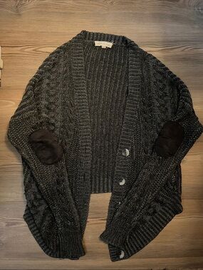 Olive & Oak Charcoal Cable Knit Button Cardigan Sweater